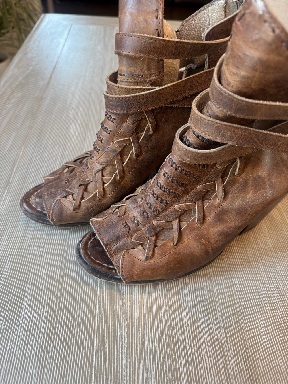 Freebird by Steven Brown Leather Peep-Toe Lace-Up Heeled Boots - Picture 4 of 4